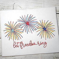 Let Freedom Ring 4th of July Fireworks Machine Embroidery Design with America Scribble